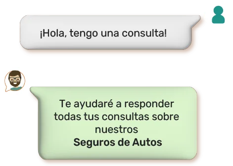 «¡Hola, tengo una consulta!» «Te ayudaré a responder todas tus consultas sobre nuestros seguros de autos.»
